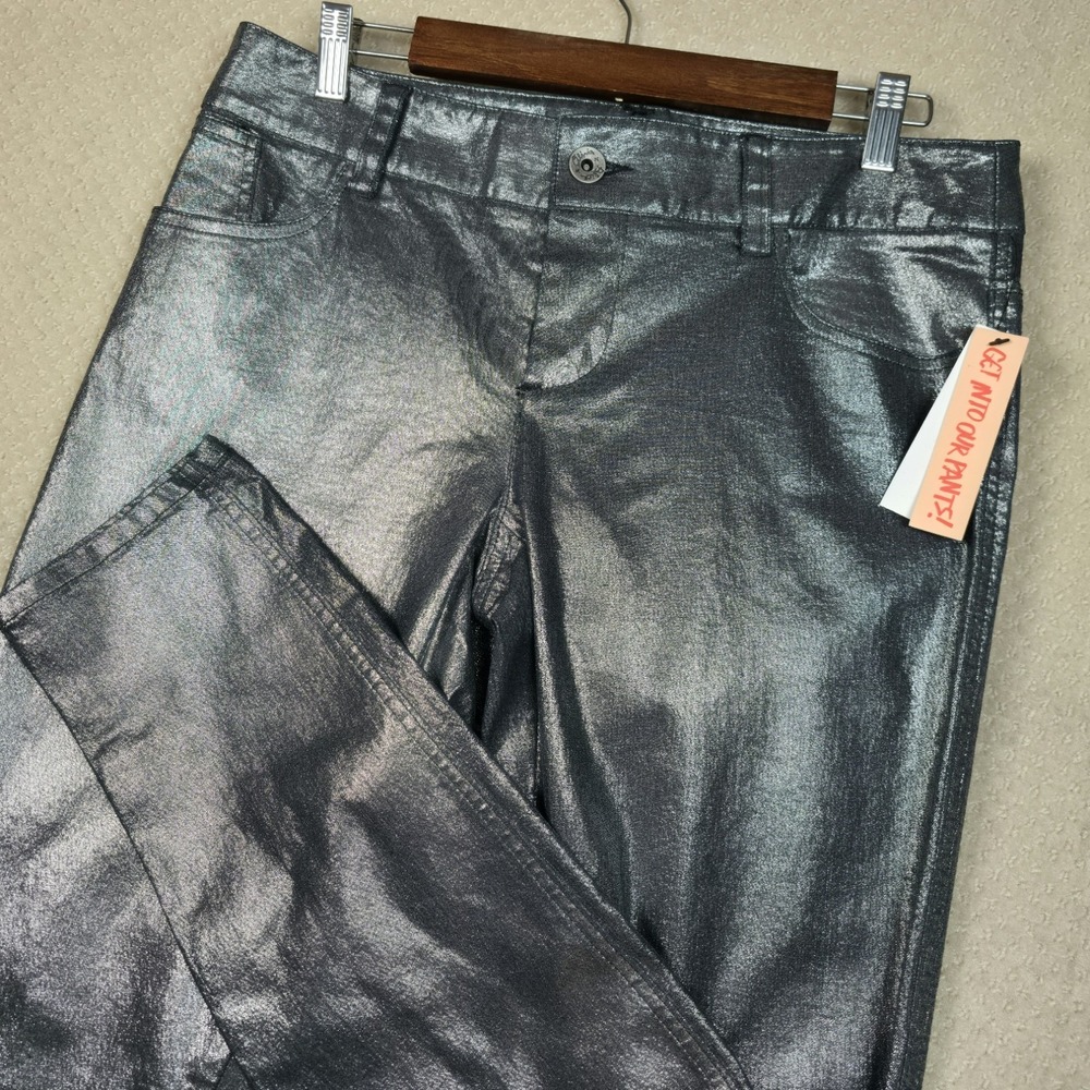 NWT Alice + Olivia Jeans Sz 10 Silver Metallic Coated Skinny Mid Rise Pants $198